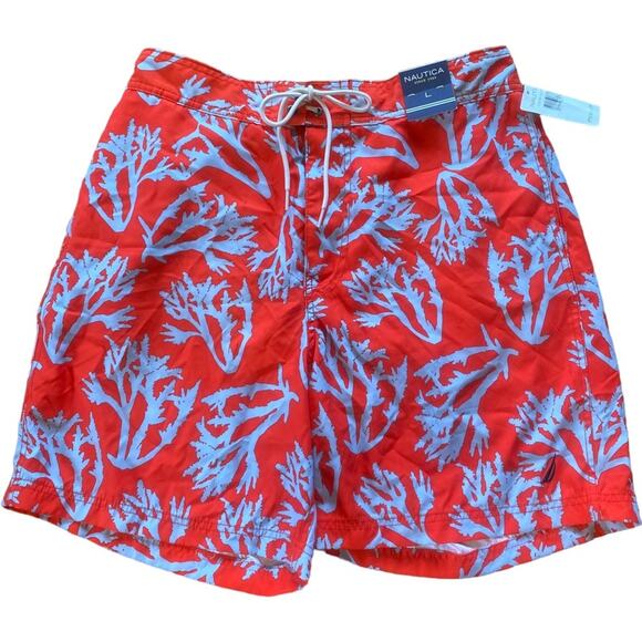 Nautica swim trunks Mens Size Large Graphic Swim Board Shorts coral preppy NWT - Picture 1 of 5